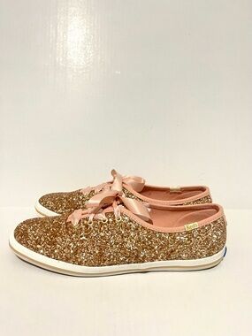 Keds X Kate Spade New York Champion Glitter Ribbon Lace Sneakers in Rose Gold